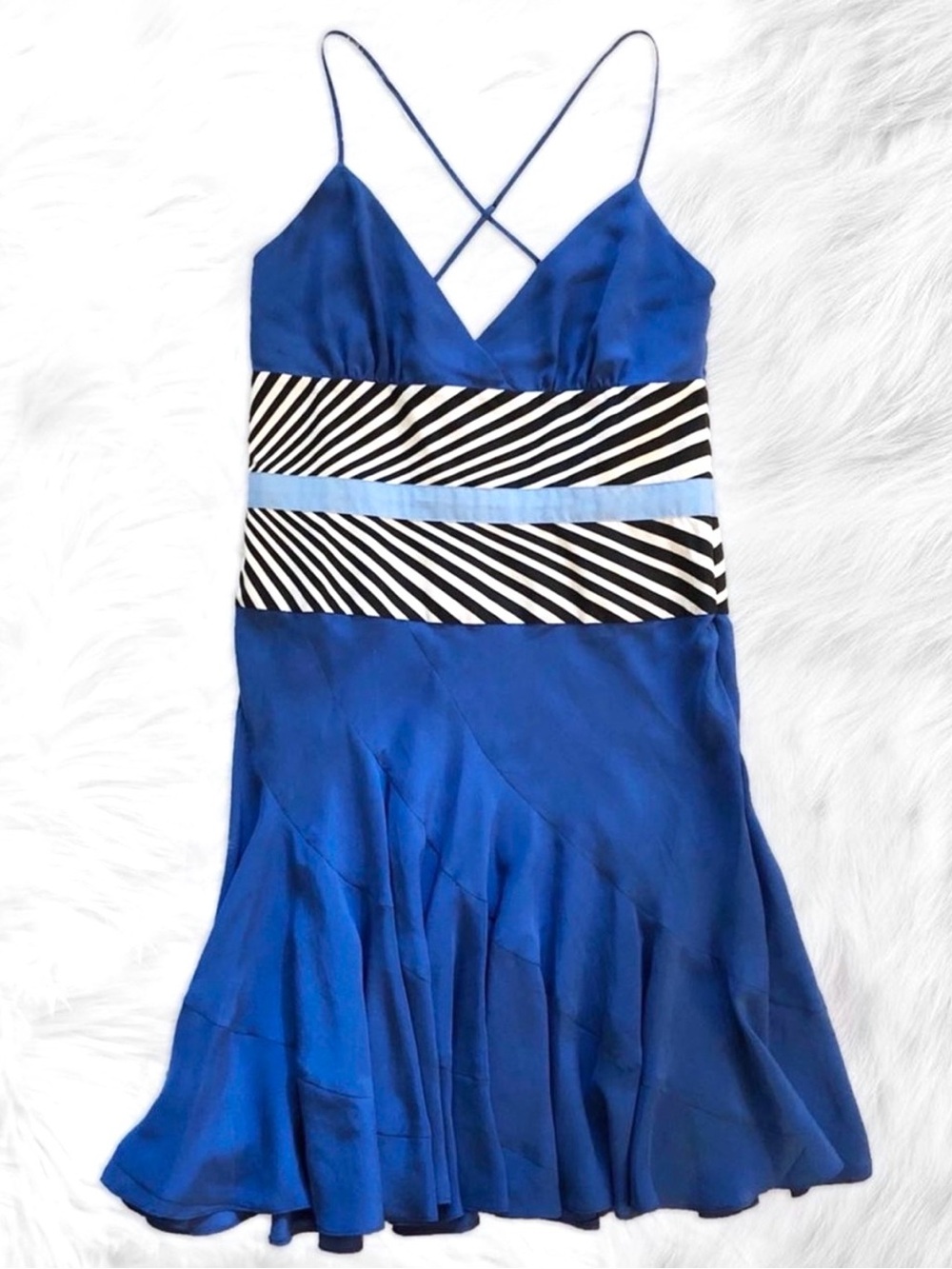 A/X Armani Exchange 100% Silk Blue Spaghetti Strap Dress with Zebra Stripes
